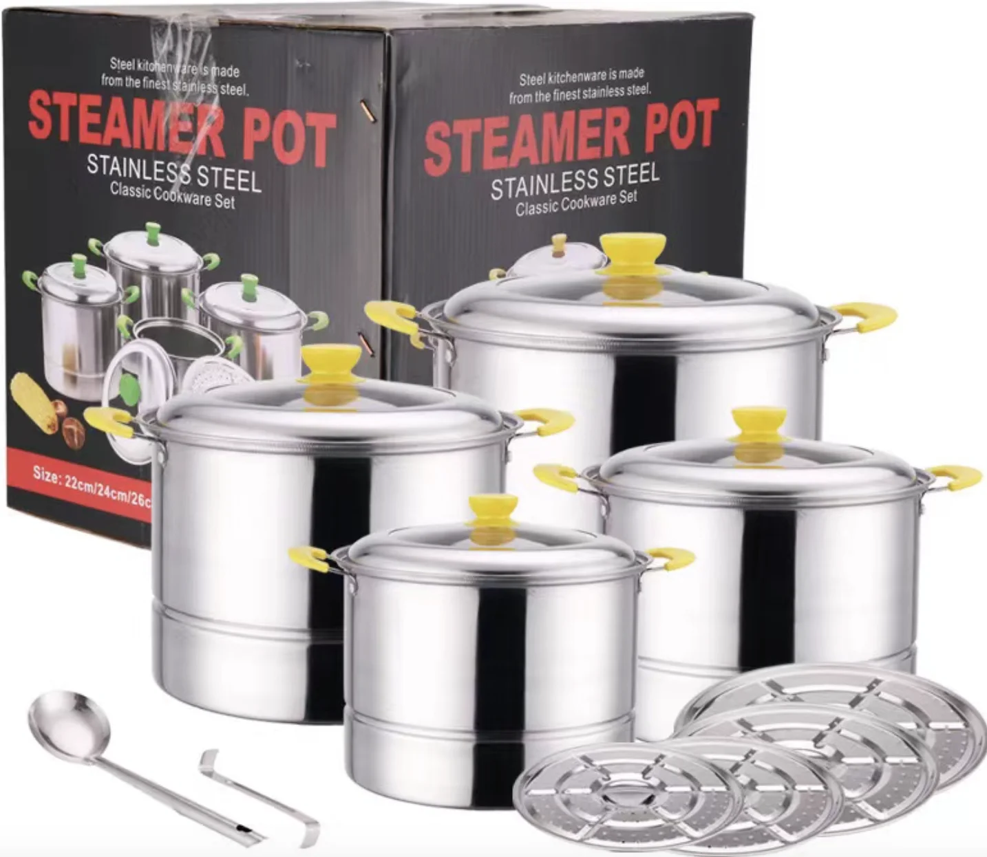 Cooking Casseroles Stainless Steel Soup Pot Set Kitchen Cookware 22cm 24cm 26cm 28cm Soup Milk Cooking Pot Set