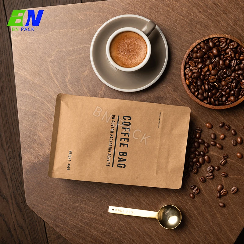 Custom Eco friendly 100% compostable bags cookie Food Grade Packaqing coffee bean pouch Kraft Paper Bag