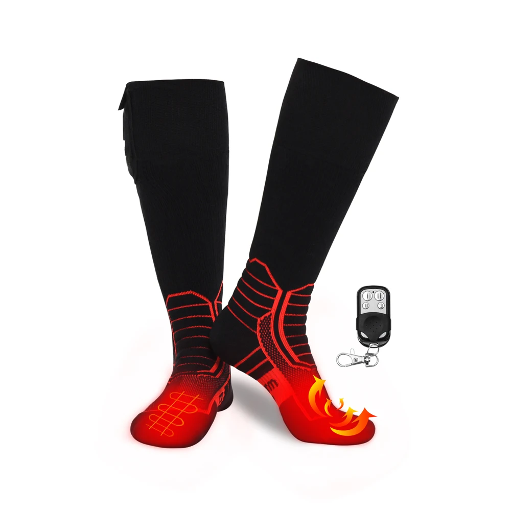 Custom Pattern Winter 7.4V 2600mah battery electric rechargeable heated socks for outdoor sports