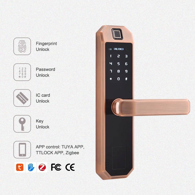 Hotel Wireless Wifi Tuya App Control Password Card Finger Print Electronic Safety Small Smart Door Lock