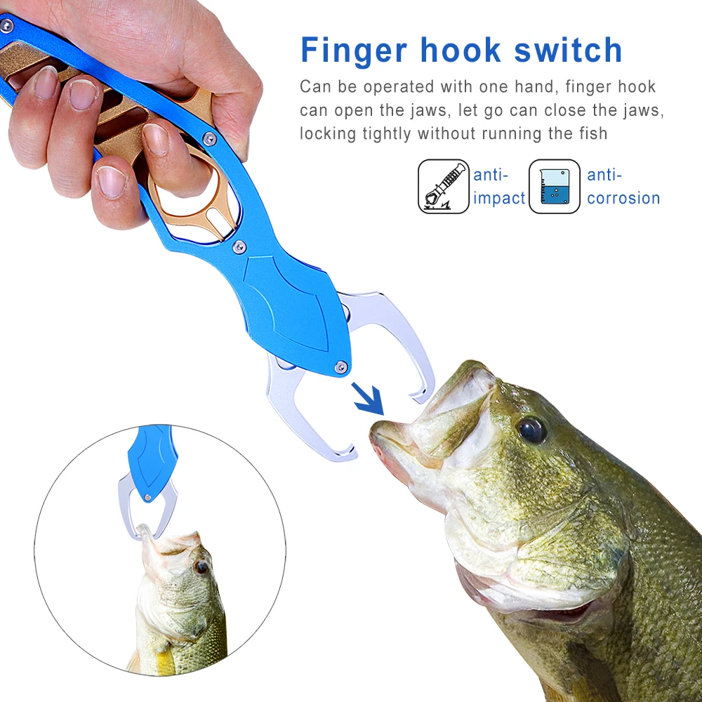 XINBIGO Anti Rust Aluminum Alloy Fish Controller Fish Grip Saltwater Fish Lip Gripper Fishing Gear Tools Equipment