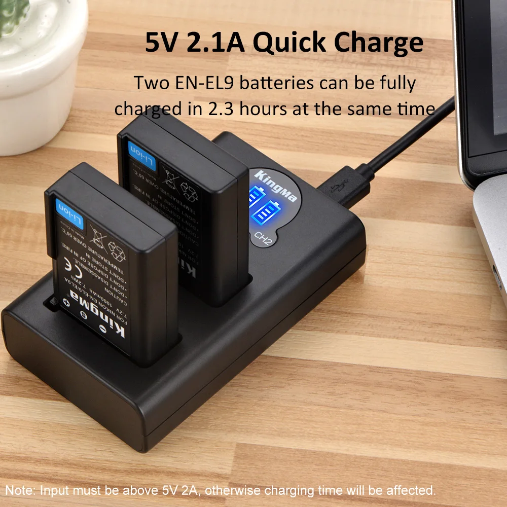  KingMa двойной Micro USB Type-C с зарядным устройством для ЖК-дисплея Nikon EN-EL9 аккумулятор и камеры D40 D40X D3000