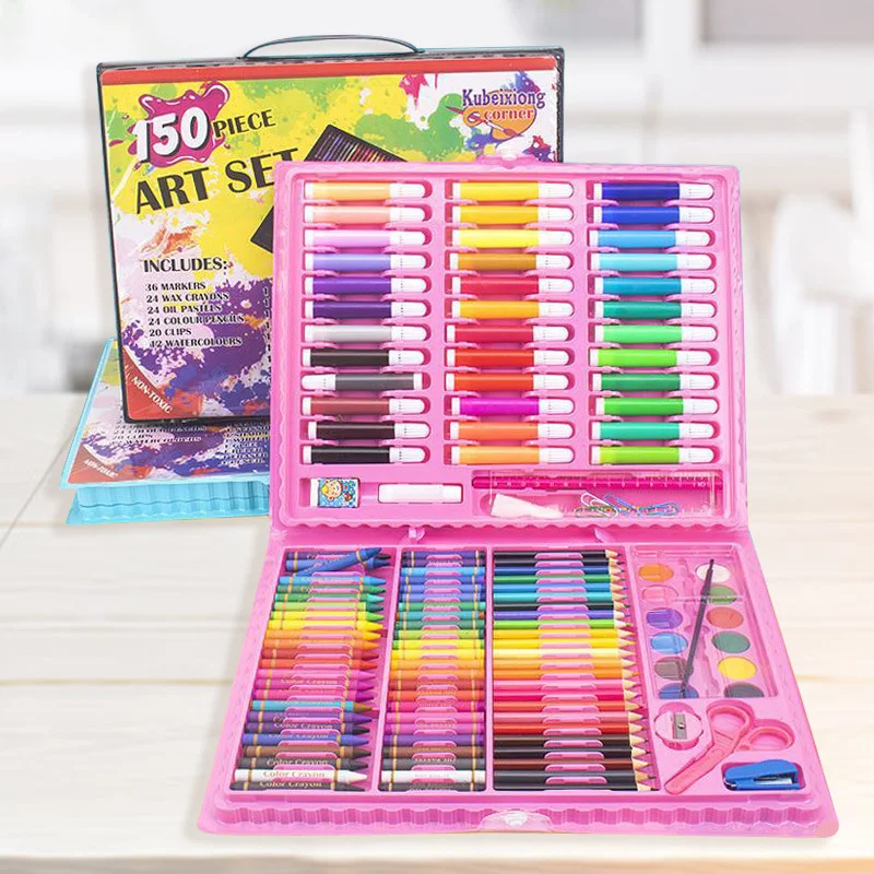 X1026-2 Hot Selling 150 Pcs Kids Drawing Kit Children Painting Art Sets Watercolored Pens Colored Pencil Crayon Art Box For Draw