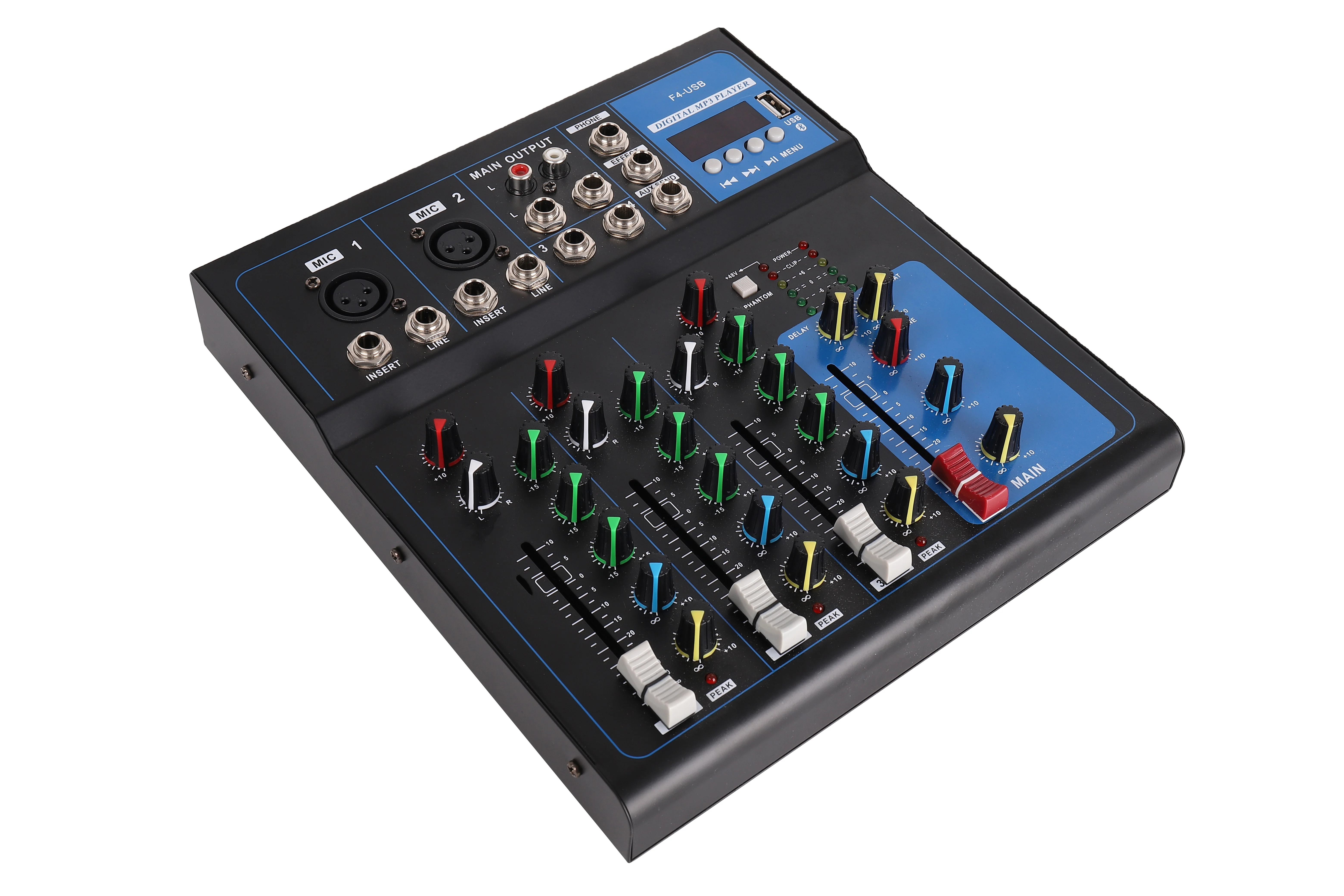 Recording dj controller Usb 48V Blue teeth Karaoke Dj Audio console Mixer 4 Channels use for party