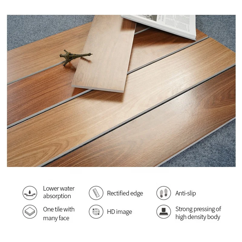 China Factory House Interior Polished Porcelain Wood Coloured Tiles For Wooden Type Floor