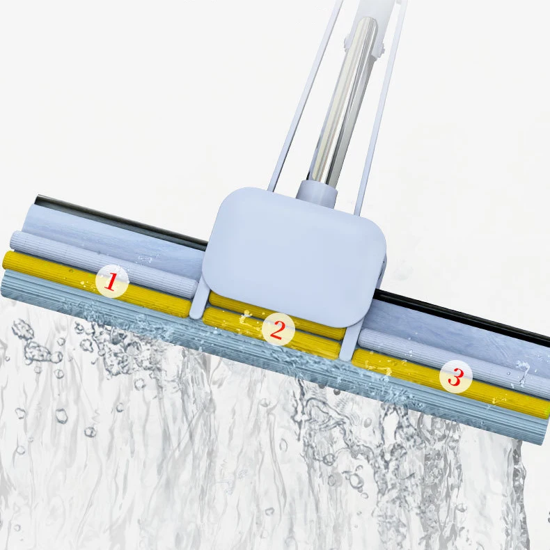 WONDERFUL Factory Wholesale Household Hand-free Mop Stainless Steel Self Wringing Mop PVA Sponge Mops for Floor Cleaning