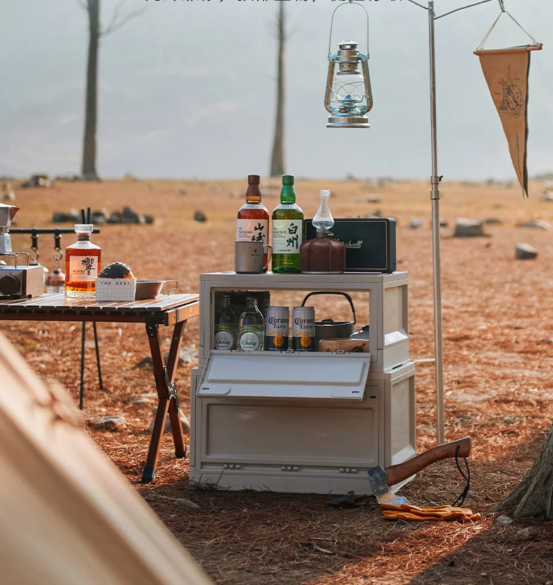 Outdoor folding storage box camping collapsible storage containers multifunctional foldable storage box with wooden lid