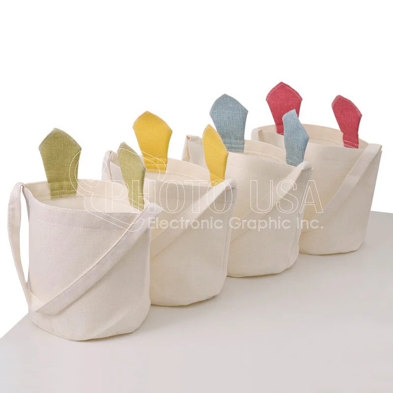 Sublimation Blank Custom Linen Easter Bunny Basket with Colored Bunny Ears