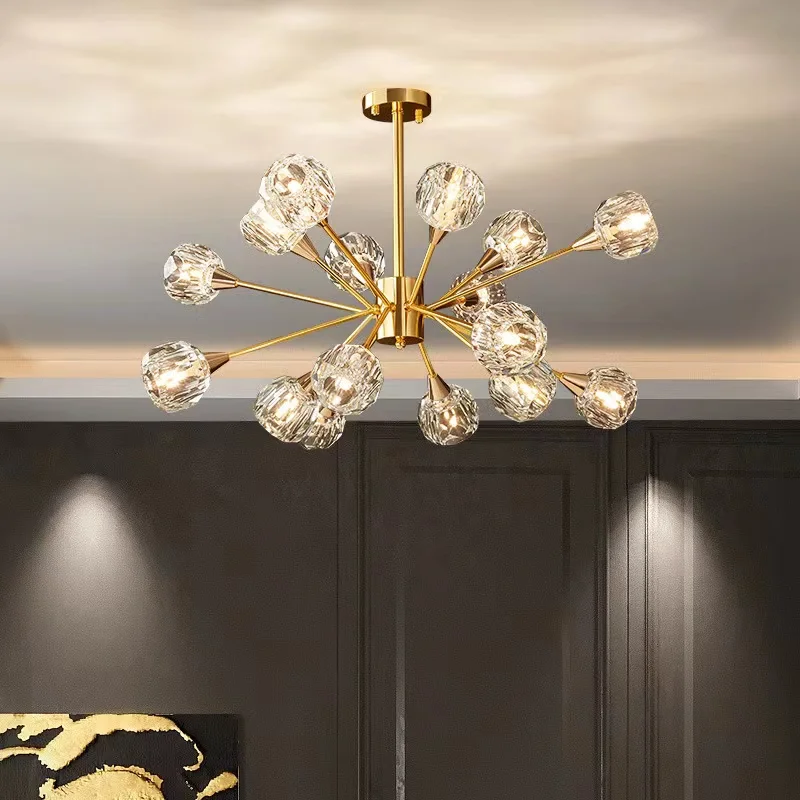 Nordic Style Dome Decor Glass Ball Gold Metal Pendant Lamps Design Modern Led Crystal Living Room Chandeliers Pendant Light