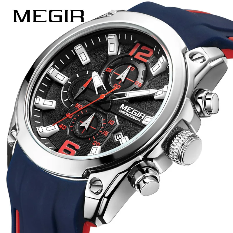 Megir 2063 высококачественные китайские мужские часы OEM роскошный силиконовый резиновый ремешок для часов