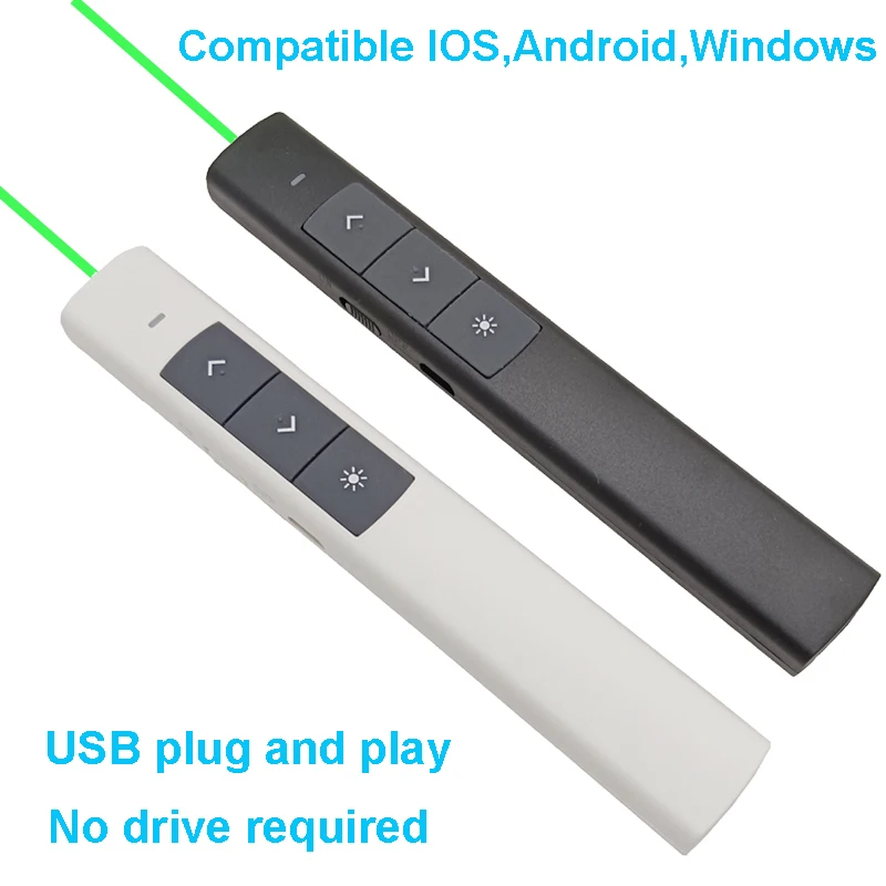 USB Wireless Presenter with Laser Green Light Pointer PPT Remote Control Pointer Pen for PPT Powerpoint Presentation Presenter