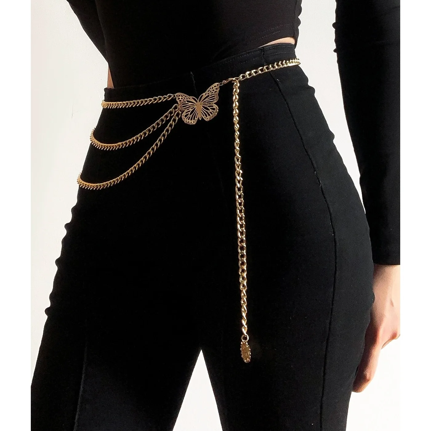 Metal butterfly multi-layer tassel waist chain dress accessories