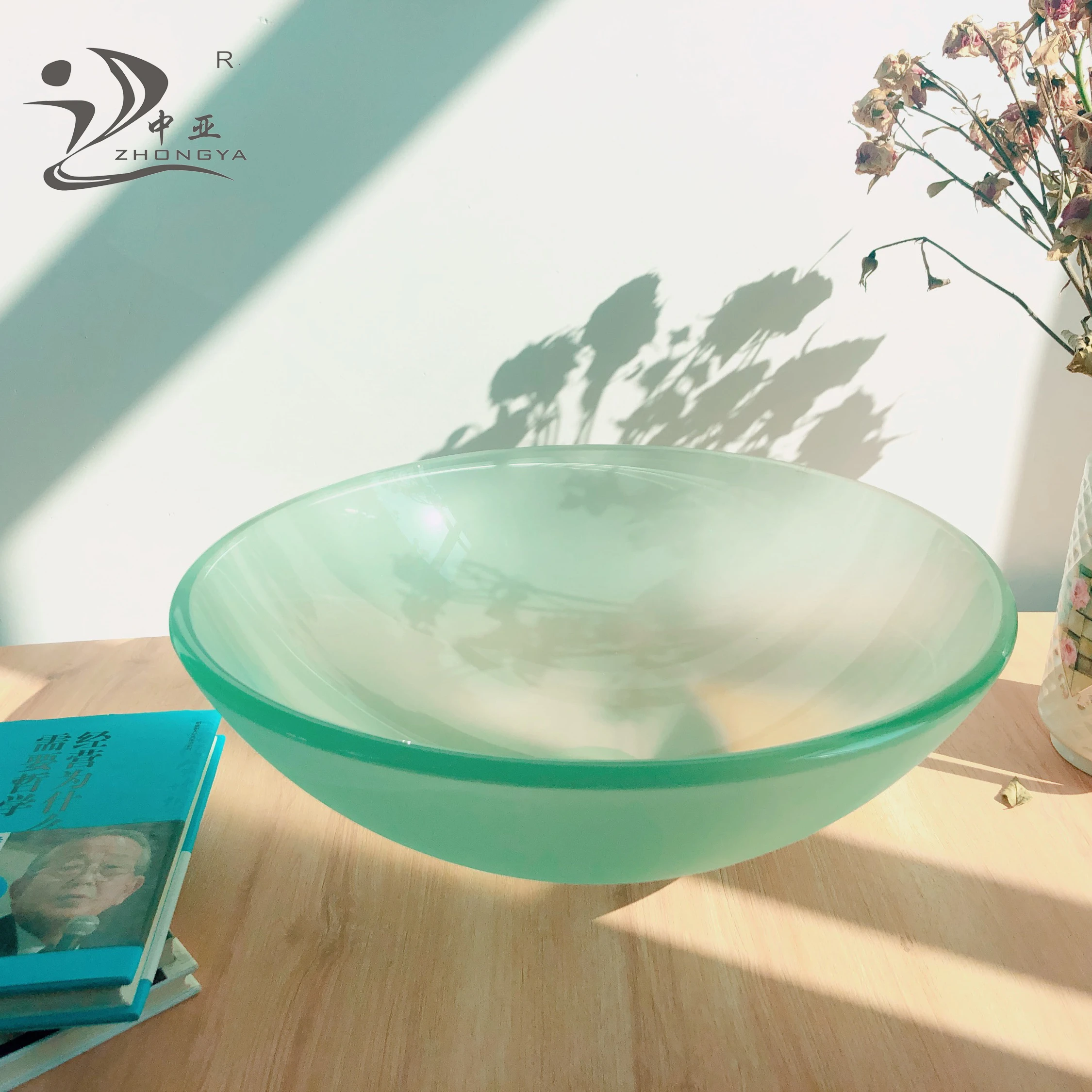 Modern Green amber Glass Vessel Sink Above Counter Bathroom Vanity Glass almashite Wash Basin