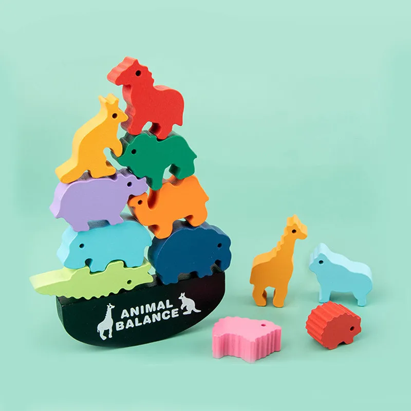2022 kids wooden colorful balancing block toy animal balance building blocks for kids toys