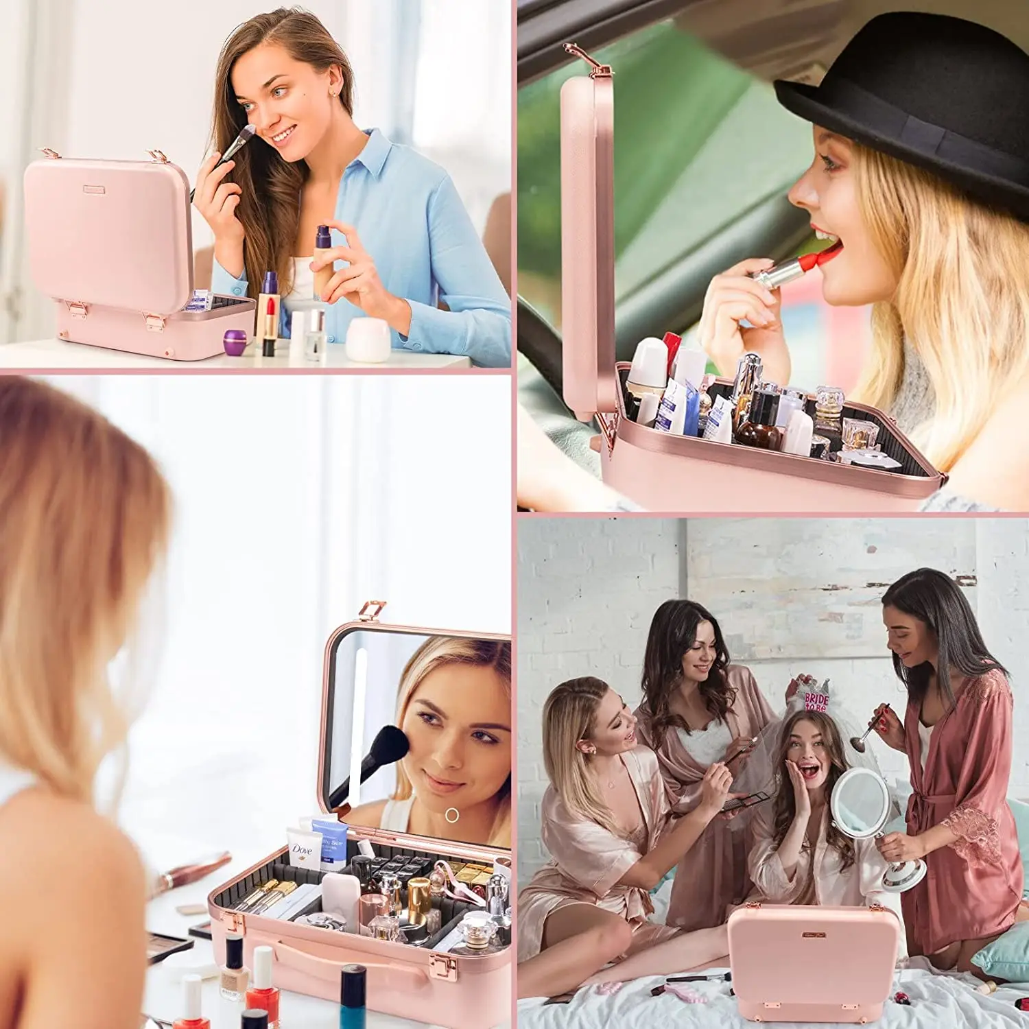 Makeup Travel Lighted Case with Large LED Light Mirror Coetic Bag Organizer Professional Adjustable Divider Storage