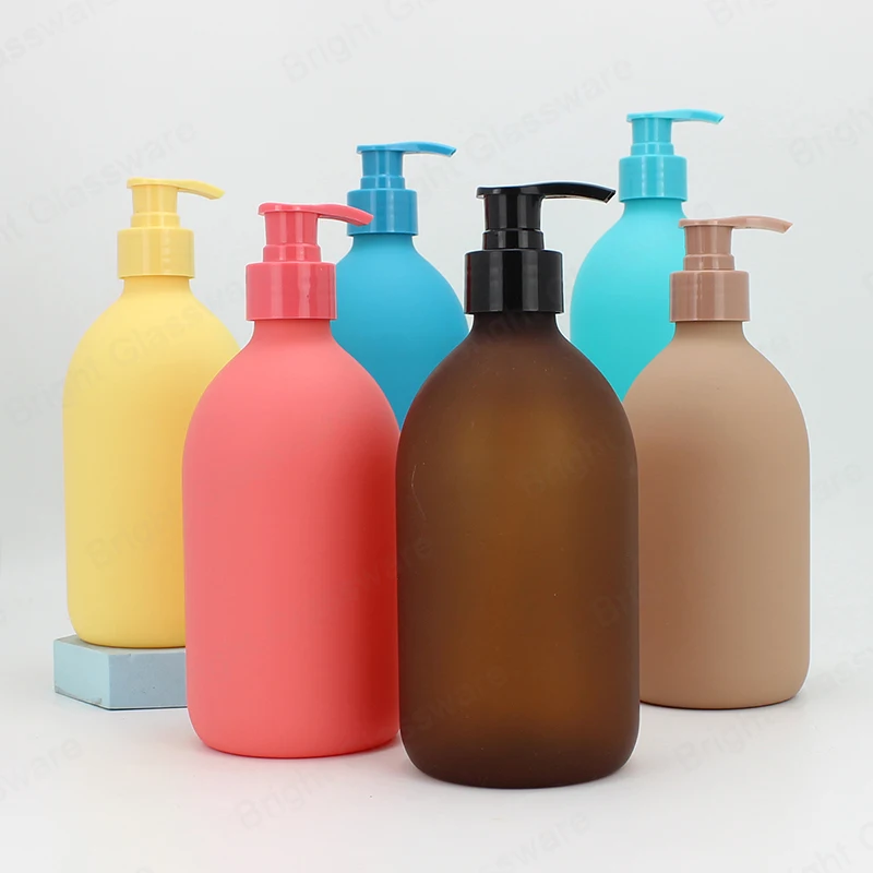 PET Shampoo Shower Gel Lotion Pump Plastic Spray Bottles Empty Amber Green 12oz 16oz 500ml 750ml Cosmetic Packaging Screw Cap