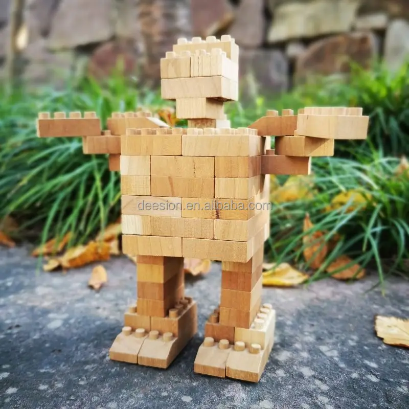 New wood DIY brick set construction toys robot safe material no paint halloween gift Christmas gift birthday gift