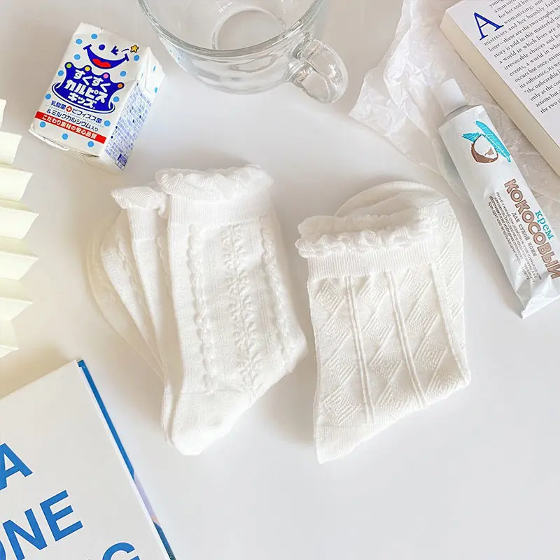 High quality baby girl socks cute school uniform white socks in bulk cotton baby ruffle socks