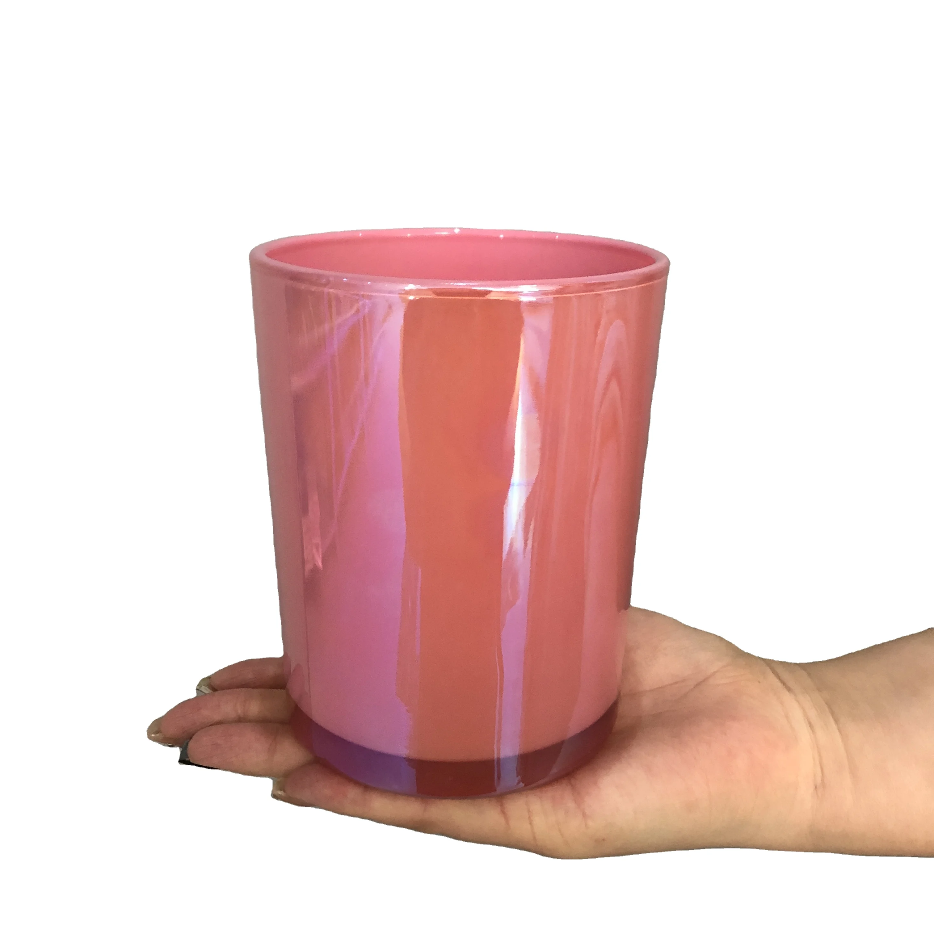 Wholesale High Quality Clear Vessels Glass Candle Containers Iridescent Candle Jar With Lid For Scented Candles