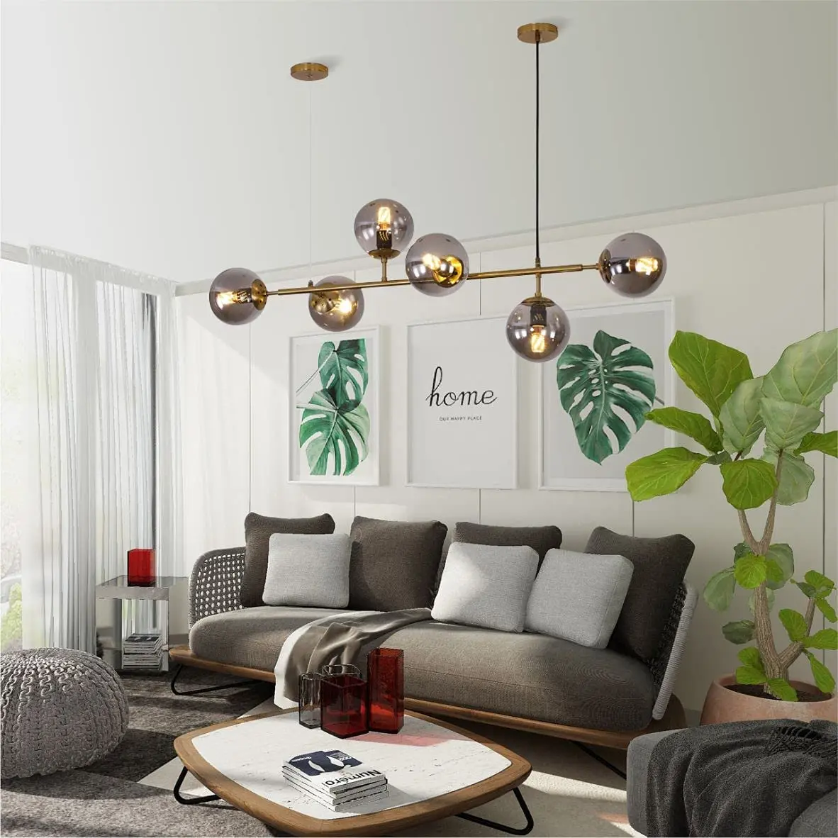 Nordic Art Strip Glass LED Pendant Lights Contemporary Glass Ball Suspension Lighting Loft Ceiling Chandelier Hanging Lamp