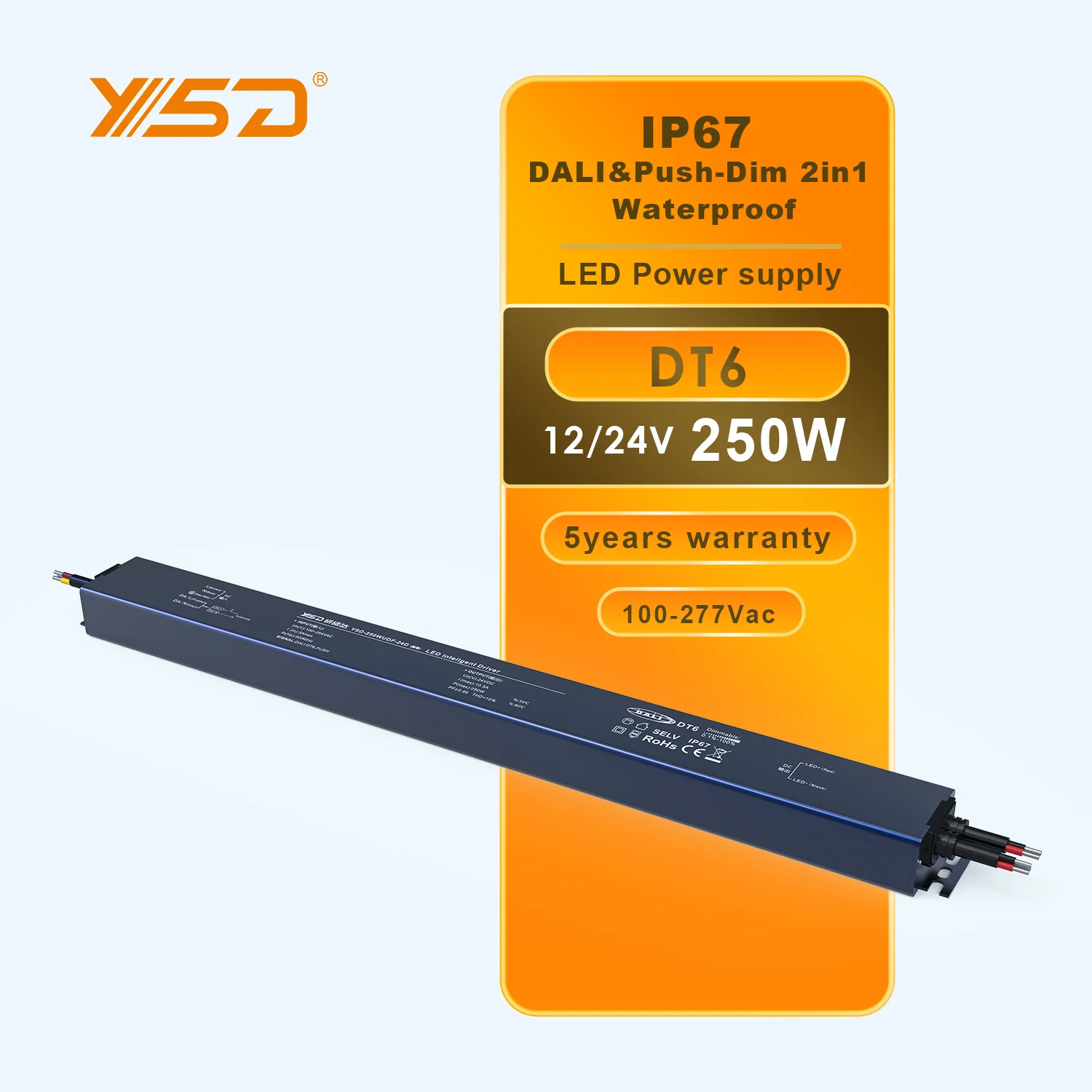 YSD Waterproof New DALI Ultra-thin Power Supply 60W-250W LED driver for Mirror Light Furniture Lighting Equipment