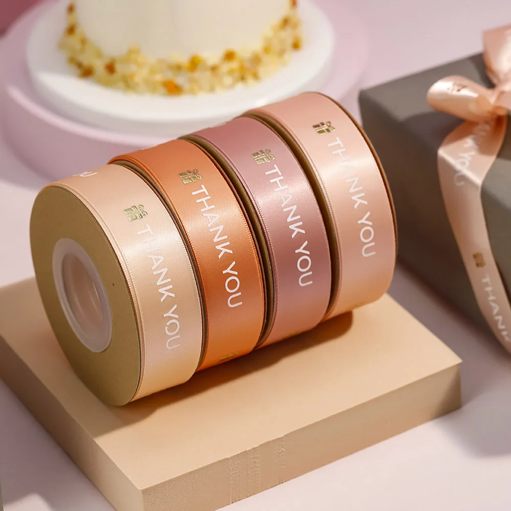 Recycle Hot Sell 3D customized printed valentines day ribbon with logo custom gold logo on pink satin ribbons gift wrapping