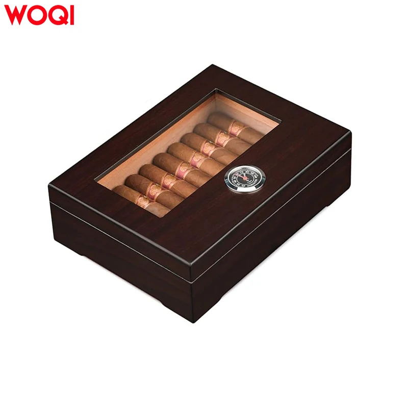 WOQI Desktop Cigar Humidor, Cedar Wood Cigar Storage Box Well Sealed Design with Adjustable Divider