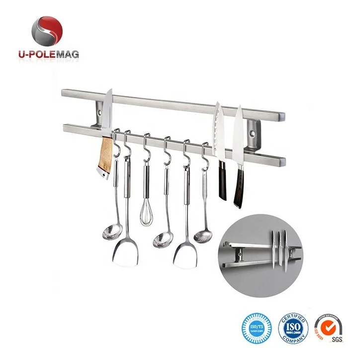 18 Inch 304 Stainless Steel Magnetic Knife Bar Rack with 6 Hooks Magnetic Knife Holder for Wall Mount