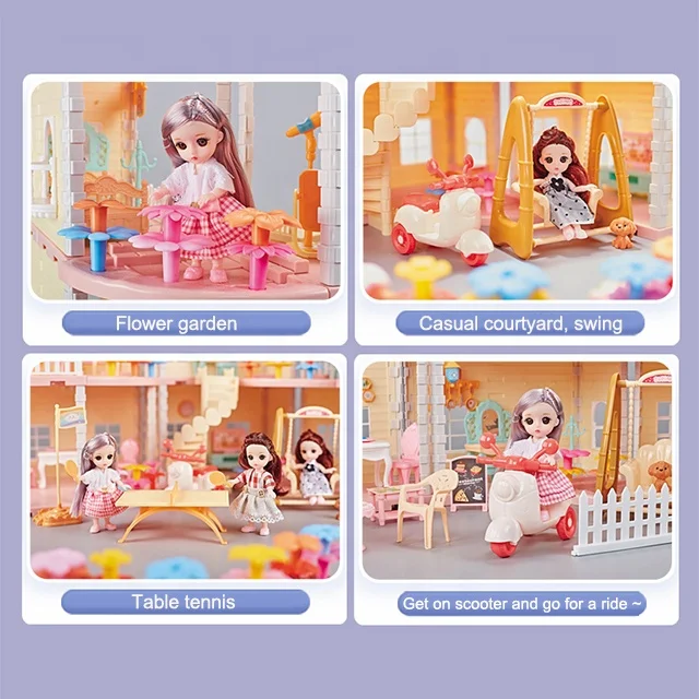 DIY Toys Pretend Furniture Villa Play House Princess Castle Dolls House Play Set for Girls Gift