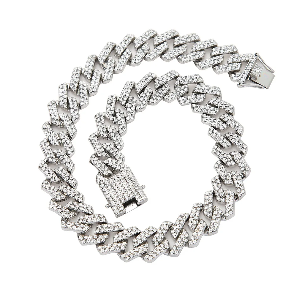 Men Hip Hop Iced Out Bling Chain Necklace 20mm Cuban Chains Necklaces Male Fashion Hiphop Jewelry Decoration Zinc Alloy Lock RQ