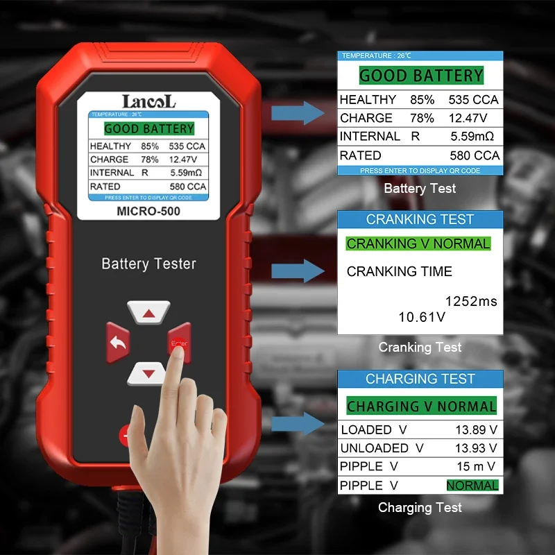 LansL Lancol MICRO-500 Universal LCD Display 12V 24V Car Battery Tester Automobile CCA Battery Analyzer Voltage Tester