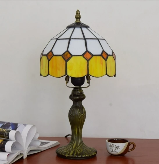Tiffany Lamp W20H18 Inch Red Yellow Rose Floral Style Stained Glass Antique Table Lamp