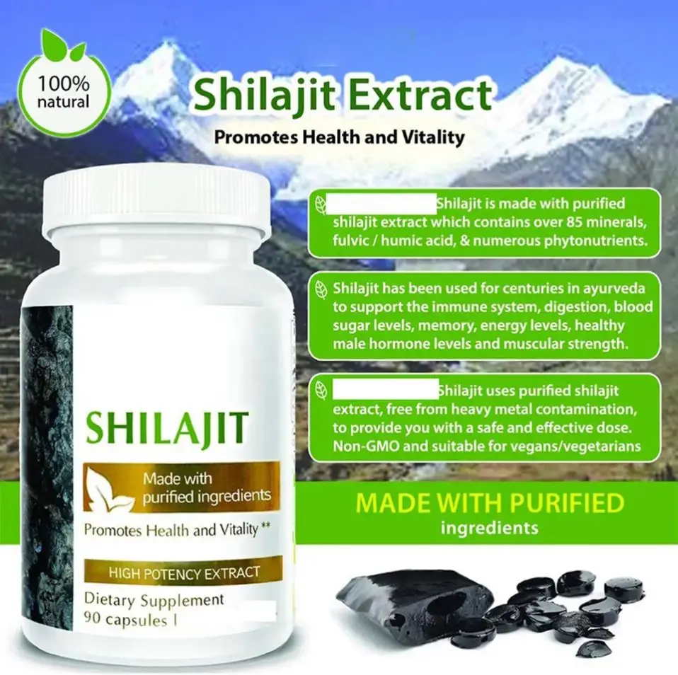 himalayan Shilajit tablet rich in humic acid and 85 minerals enhance male strength Shilajit capsule