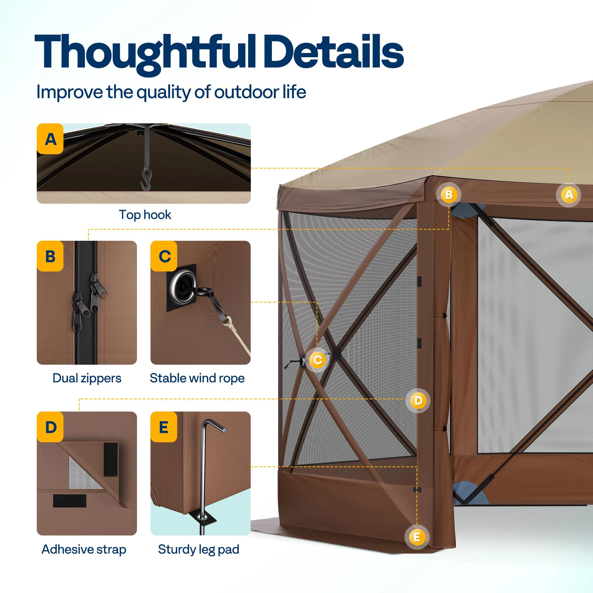 High Quality 6-Sided Easy Pop-Up Waterproof UV Resistant Folding Portable Screen Tent ,Outdoor Camping Shelter, Big Space Tent