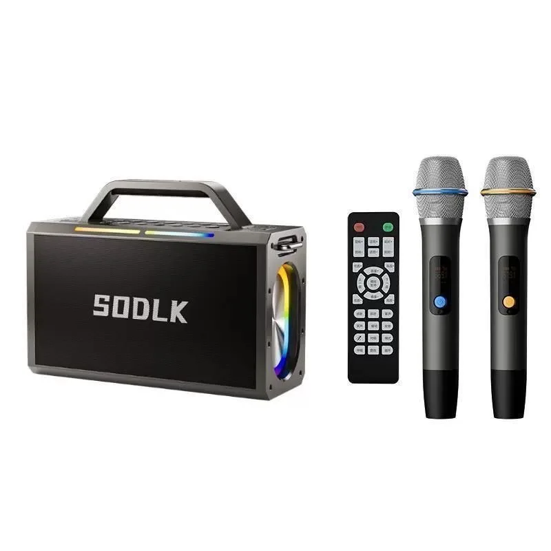 SODLK S1115 Portable PA Speaker System with 2PCS Wireless Microphone, 200W Karaoke Machine for Party/Outdoors