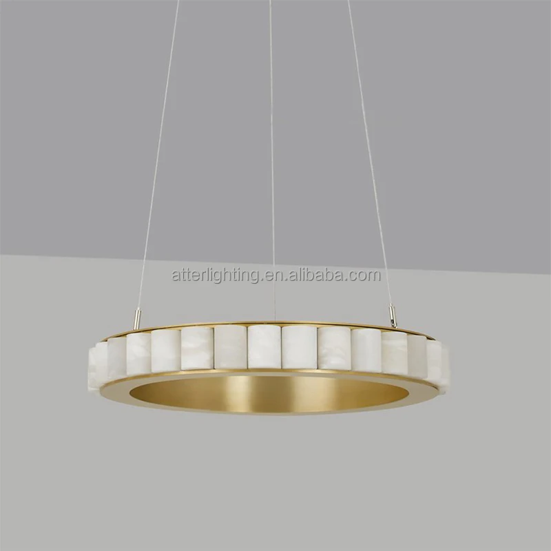 Elegant Metal And Alabaster Round Circle Living Room Led Hanging Pendant Lamp With Low Voltage Electronic