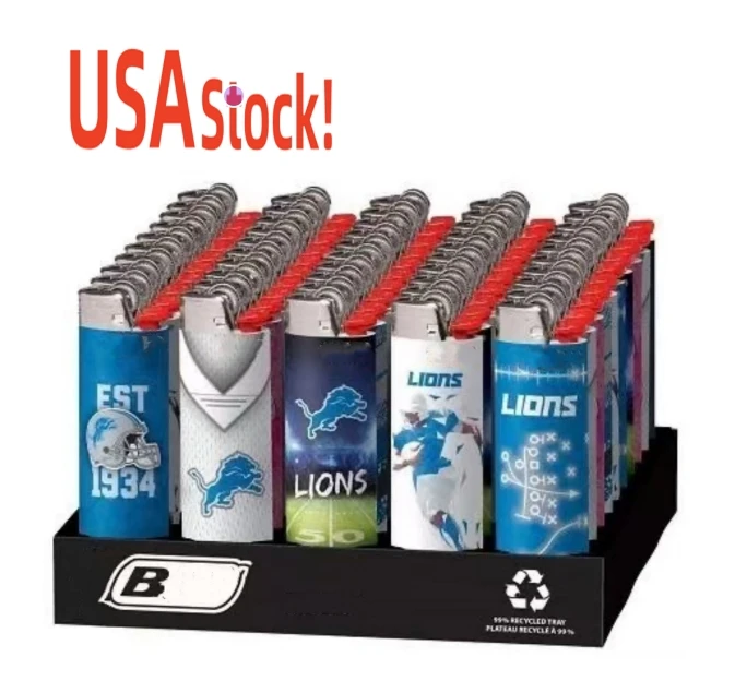 USA stock!!! lions Classic Big Lighter Tray Of 53 Pack J6 Mini And Maxi Plastic  Lighters for lions