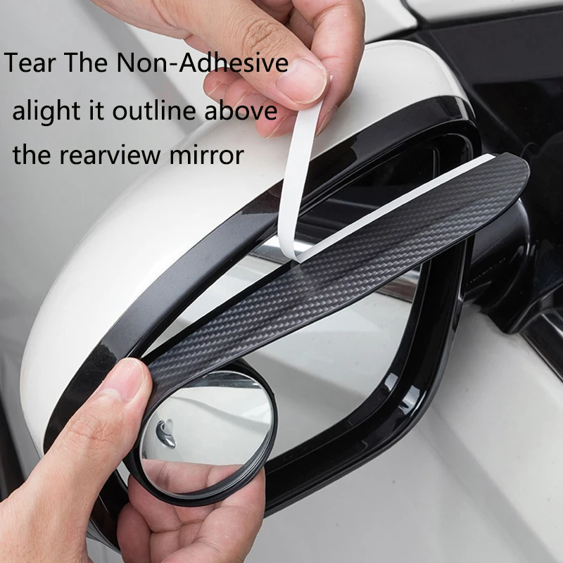 2pcs Carbon Fiber Car Rearview Rain Eyebrow Blind Spot Mirror Small Round Mirror Wide Angle Hd Car Mirror Interior Accessories