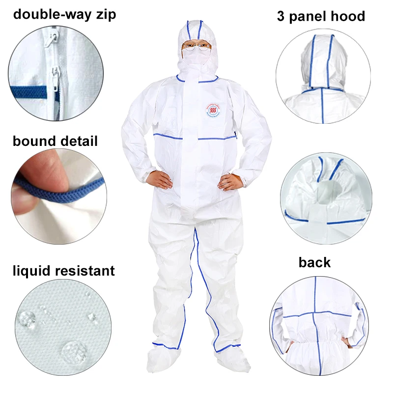CE certified bound seam hazmat suits microporous biosecurity biosafety coveralls iso clothing protection disposable overalls