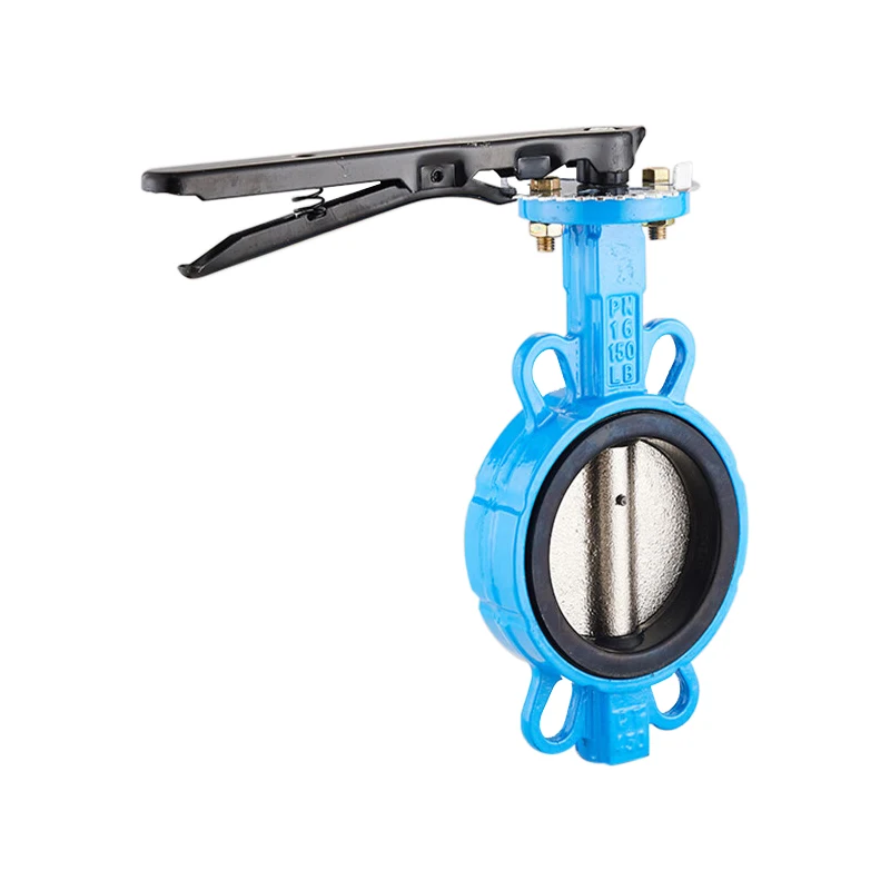 Manual double flanged butterfly valve with handle lever operator