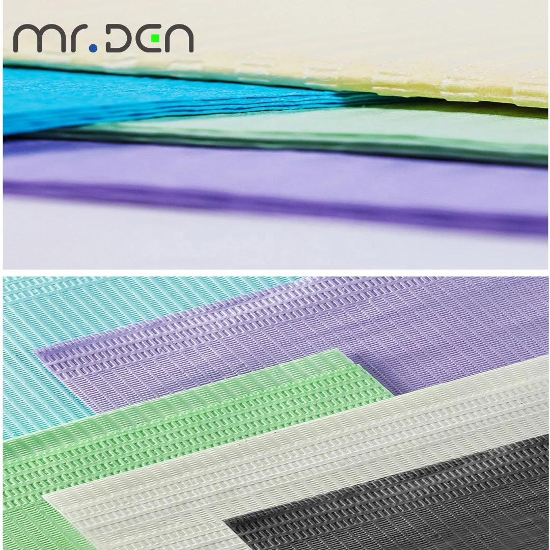 MRDEN Hot Low Price Disposable Waterproof Colorful Three-layer Surgical Dental Bibs for Dental Consumables
