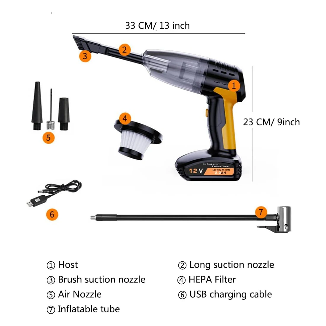 Wireless Car Vacuum Cleaner Tire Inflator  Air Compressor with Digital Tire Pressure Gauge LCD Display- Rechargeable
