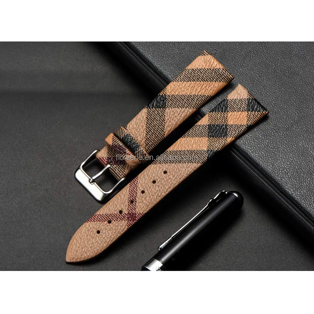 Genuine Leather Watch Band Calfskin Replacement Plaid Strap 14mm 16mm 18mm 20mm 22mm for Men and Women