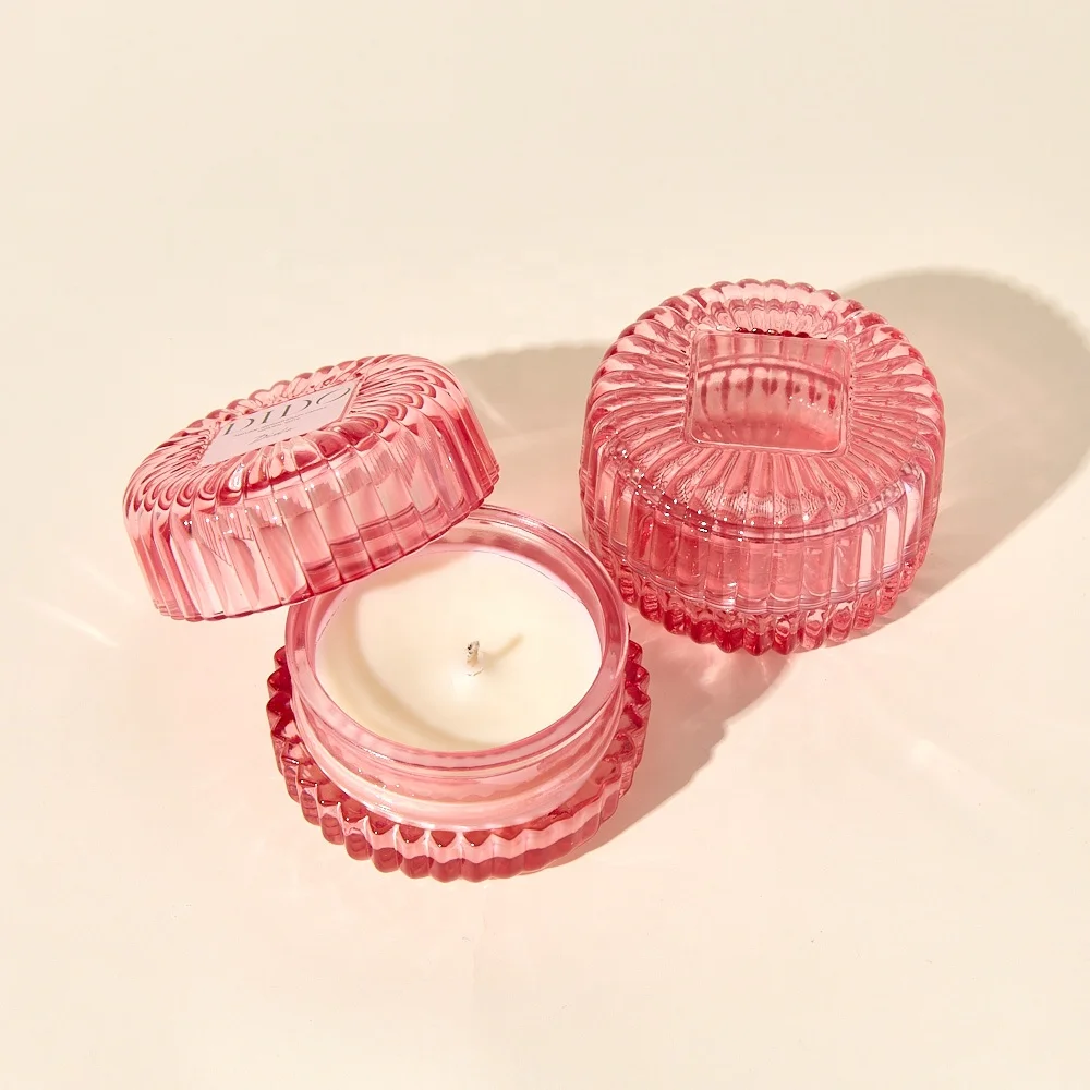 Wholesale Luxury 100ml Striped Shell Shape Glass Jar Empty  Round Bottom Glass Candle Jars With Glass Lid