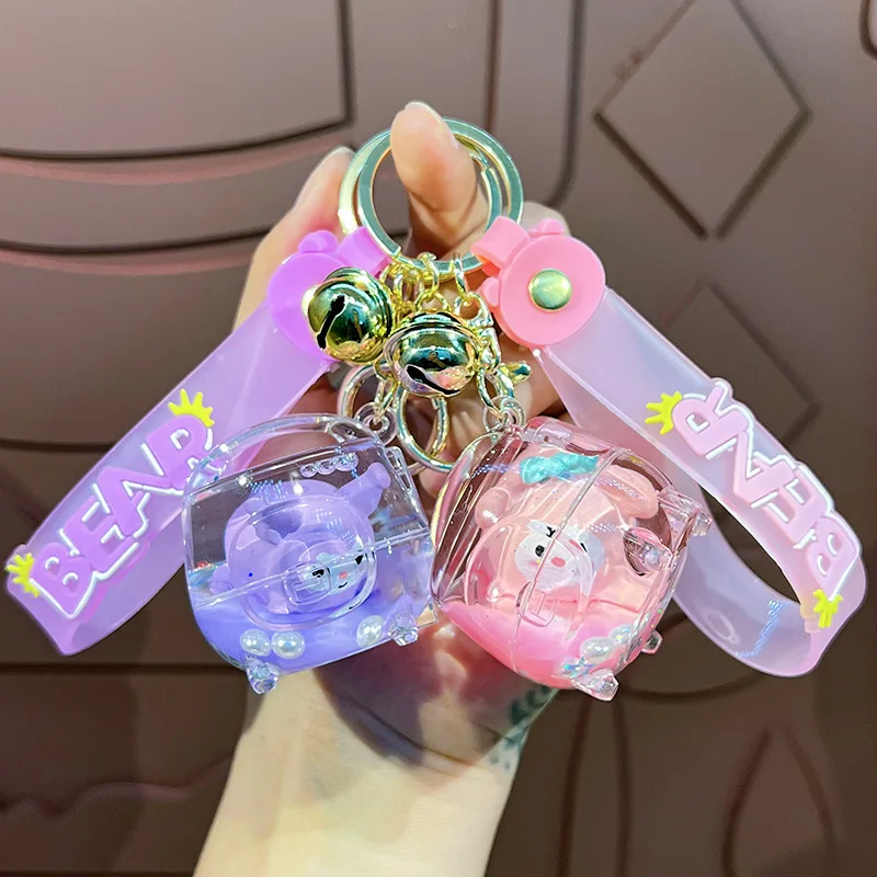 Wholesale Factory Kuromi Keyholder Creative Drifting Bottle Quicksand Keyring New Cute Doll Cooker Liquid Keychain
