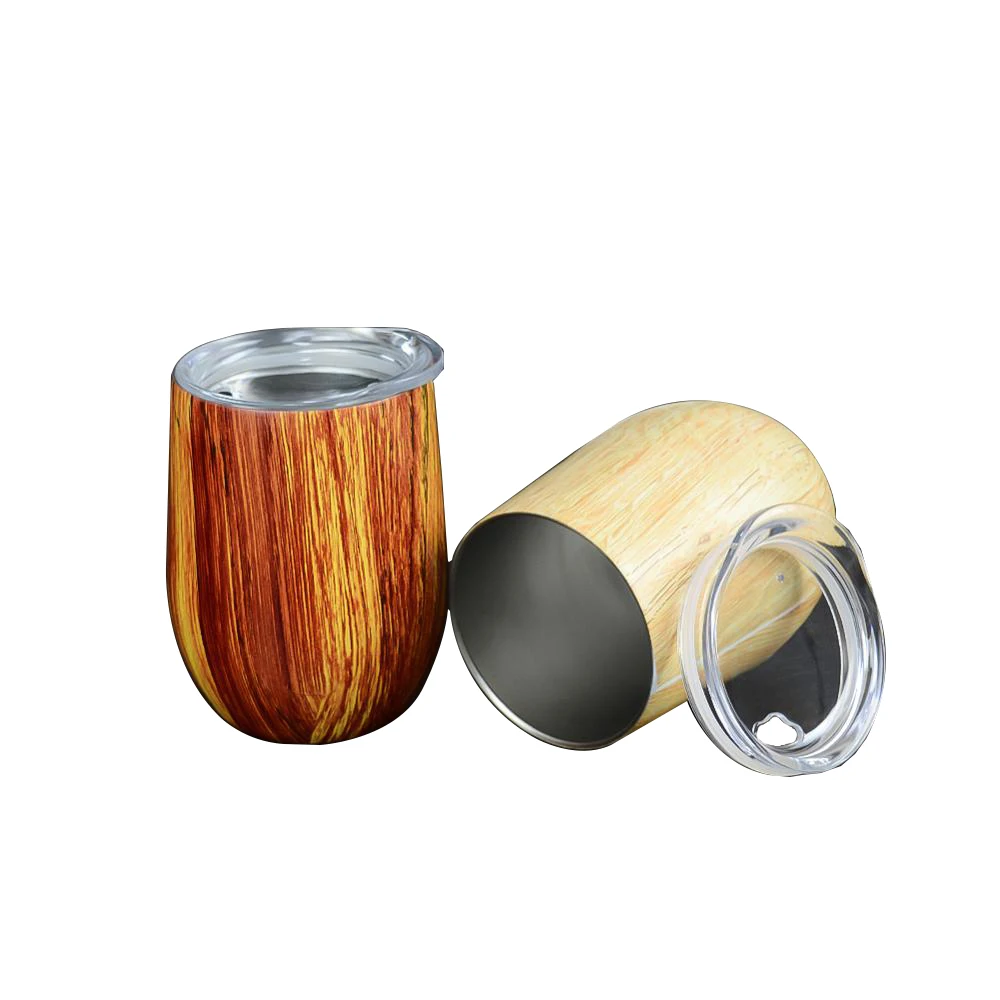 2022 Sweat Free Double Wall Vacuum Insulated Wine Tumbler 12 oz Wooden Grain Egg Cup For Coffee/Wine/Ice Cream