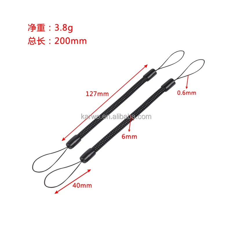 Karwo Different Length Black Lanyard Cord Clasp Spiral Stretch Keychain Spring Coil Rope With Ring