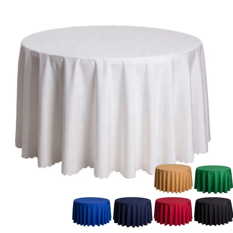 Nappe De Table Mariage Rond 60 120 Inch Round Black Wedding Round Table Cloths White Polyester Tablecloth for Events Party