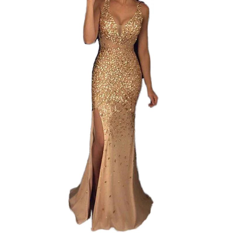 High Quality Factory Price Sexy Split Deep V-Neck Formal Evening Dress for Graduation Parties Fashion-Designed for Ladies