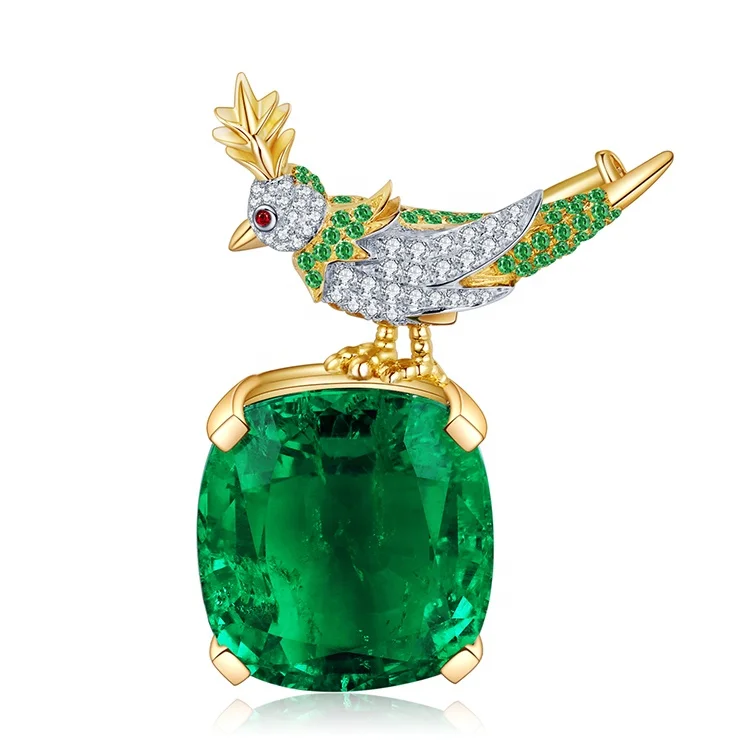 Luxury style kingfisher bird brooch 18K real gold with simulated diamond corundum big carat brooch